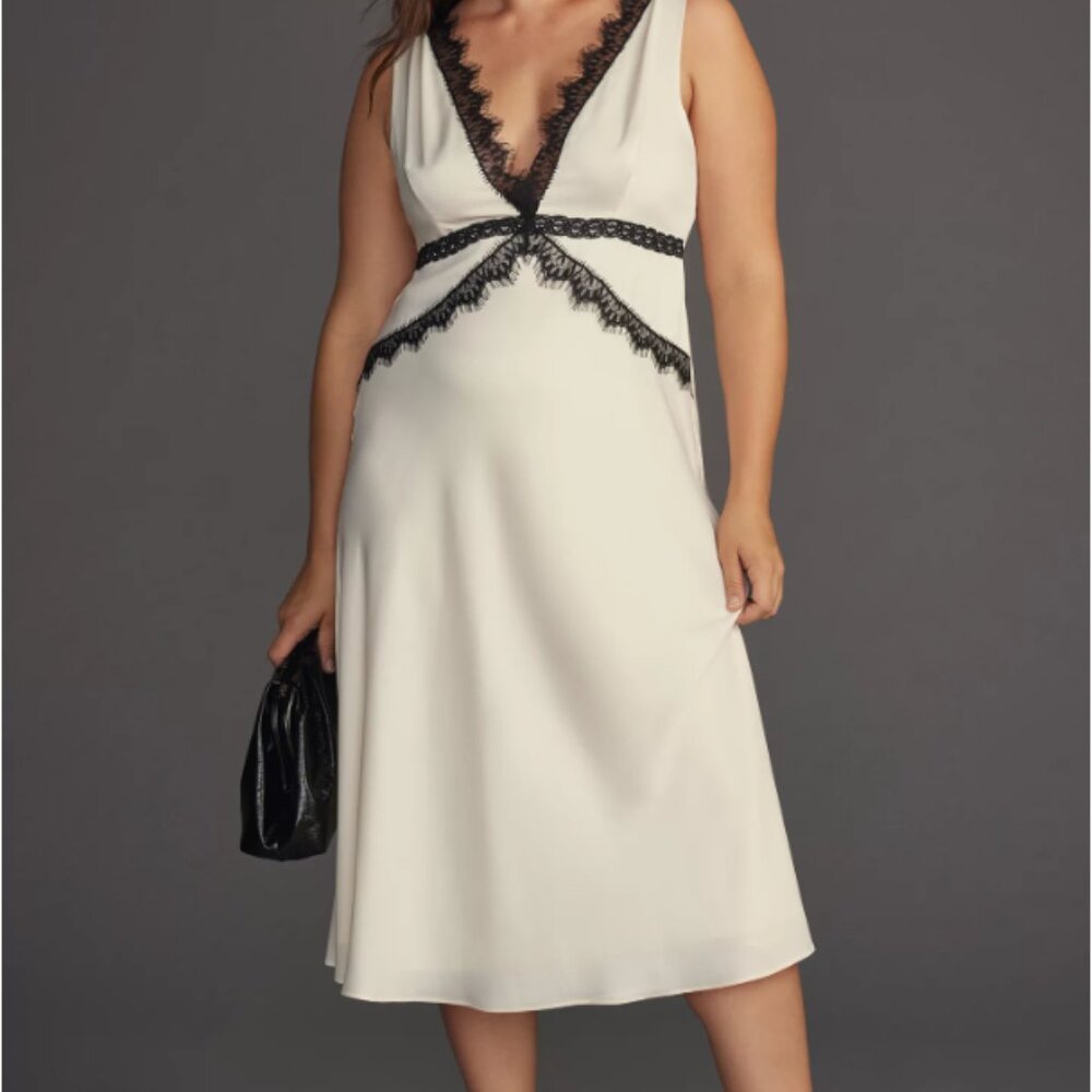 NWT Size 1X, By Anthropologie Lace-Trim V-Neck Slip Dress